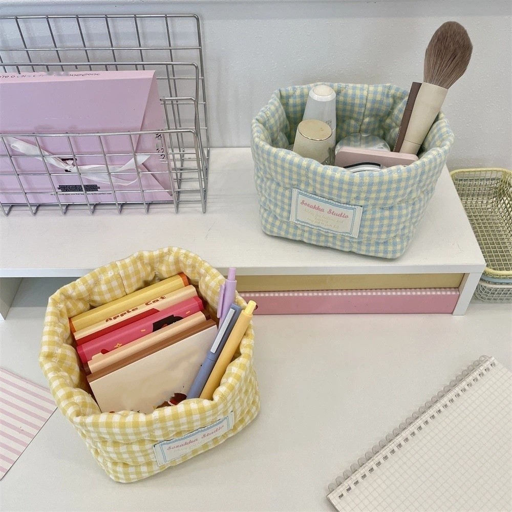 Baby Clothing Basket - Plaid Stripe Grid Fabric Storage Basket