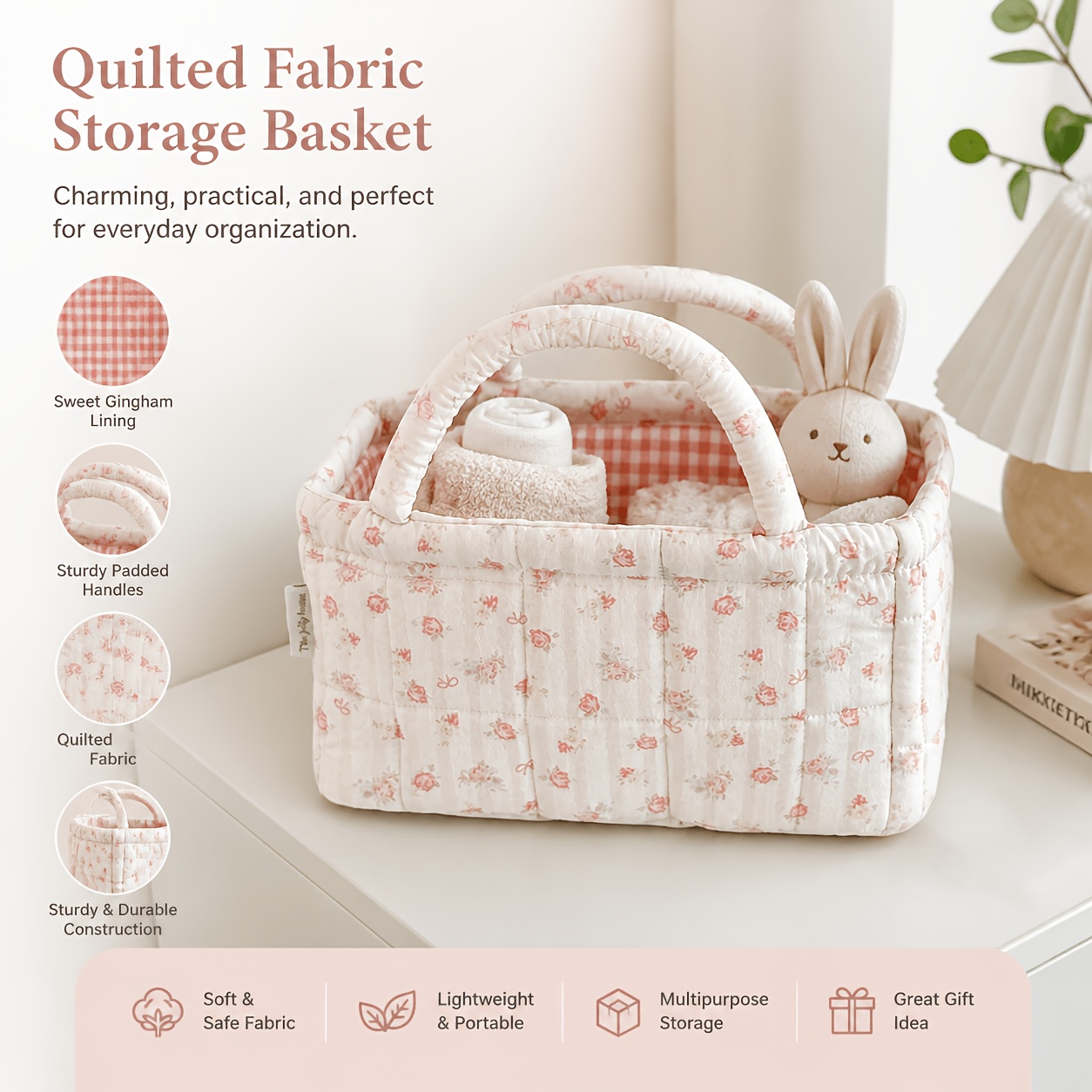 Baby Clothing Basket - Floral Quilted Storage Basket Portable Handheld