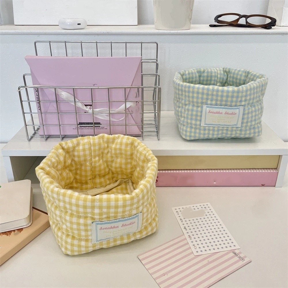 Plaid Stripe Grid Fabric Stora - Baby Clothing Basket ulasan dan harga