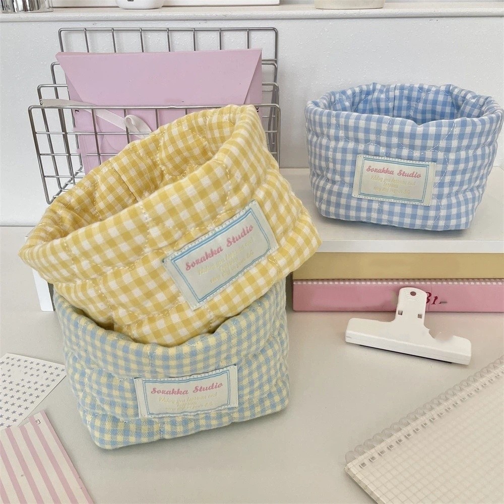 Plaid Stripe Grid Fabric Stora - Baby Clothing Basket ulasan dan harga